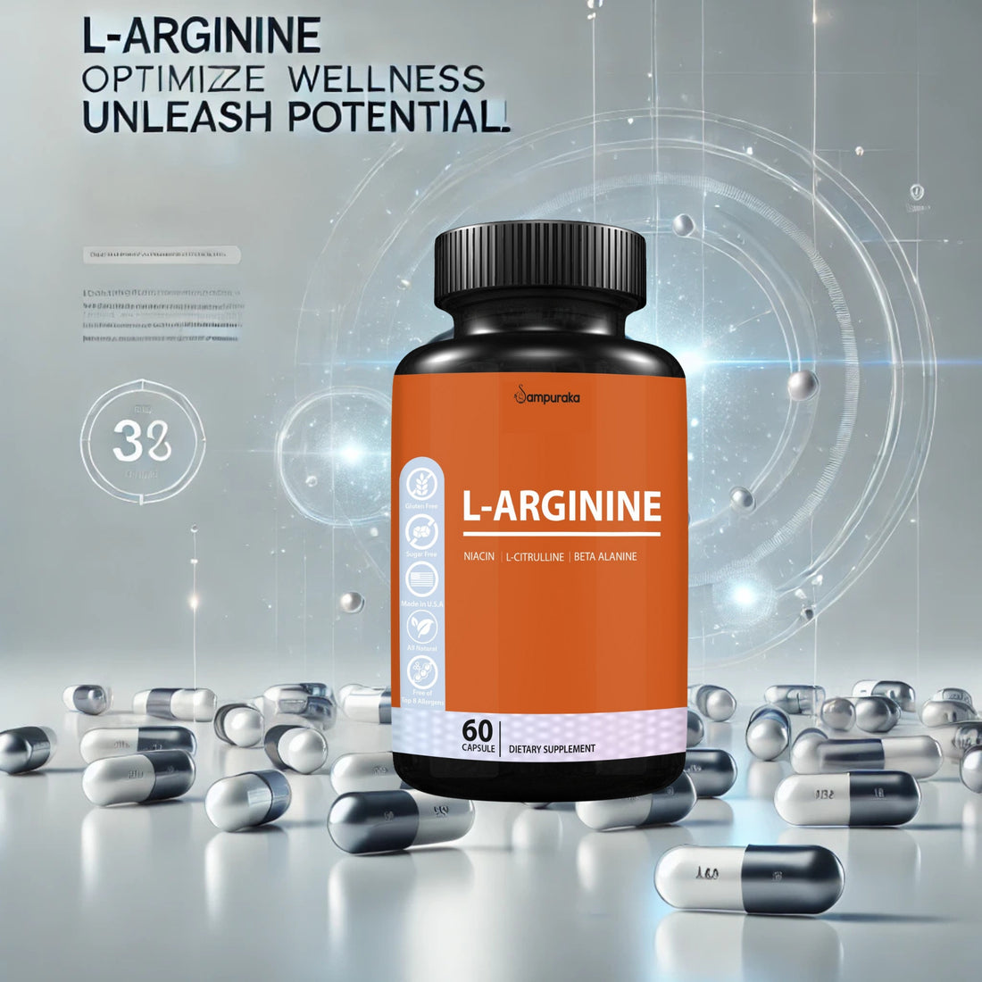 L-Arginine Supplement Capsules - Optimize Wellness, Unleash Potential!