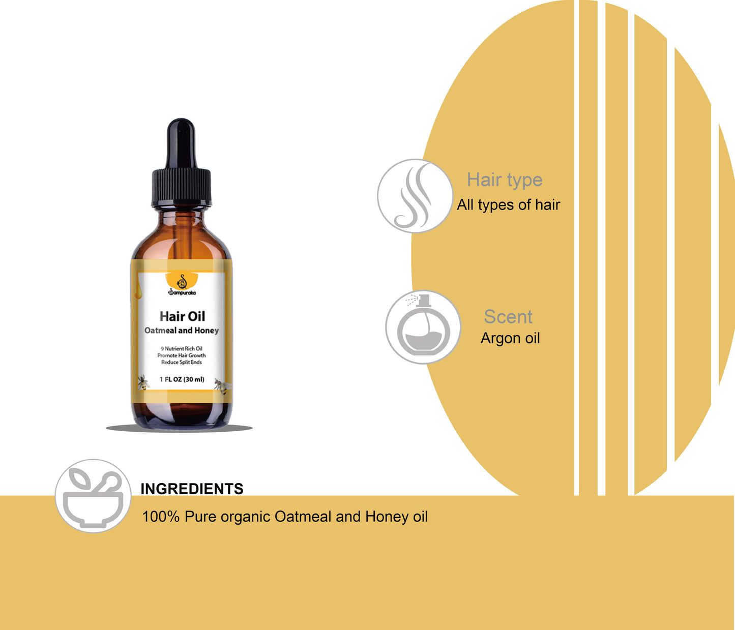 Oatmeal and Honey Hair Oil for Dry Damaged Hair and Growth - sampuraka