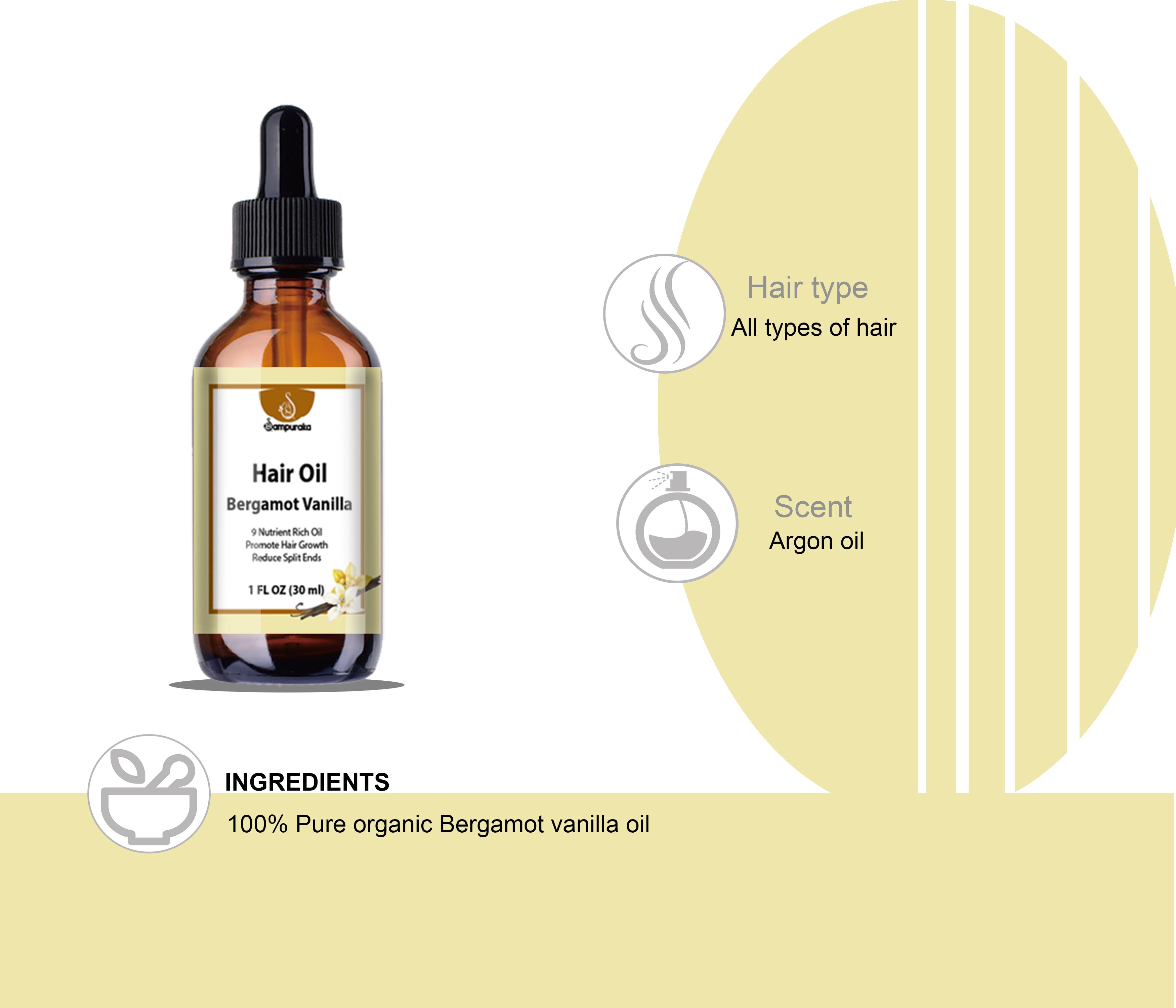 Bergamot Vanilla Hair Oil-Shines/Hydrates-2 cheapest Bottles-60ml (1fl oz)-Dr.Pelican